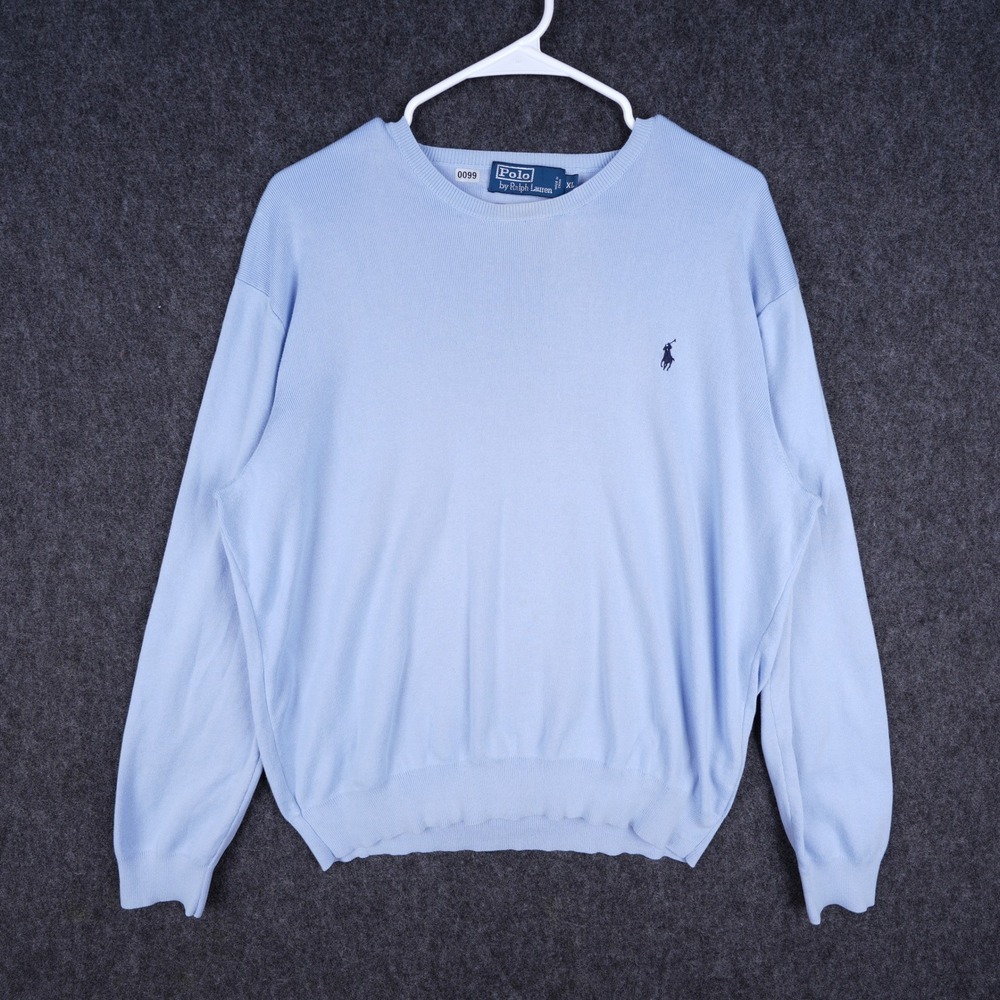 Vintage Polo Ralph Lauren Sweater Mens XL Light Blue Excellent Pima Cotton Crew
